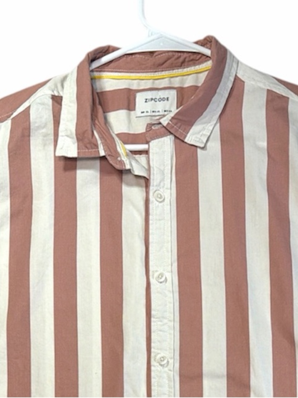 Zip Code Pink & White Vertical Stripe Button-Up Short Sleeve Shirt-100% Cotton